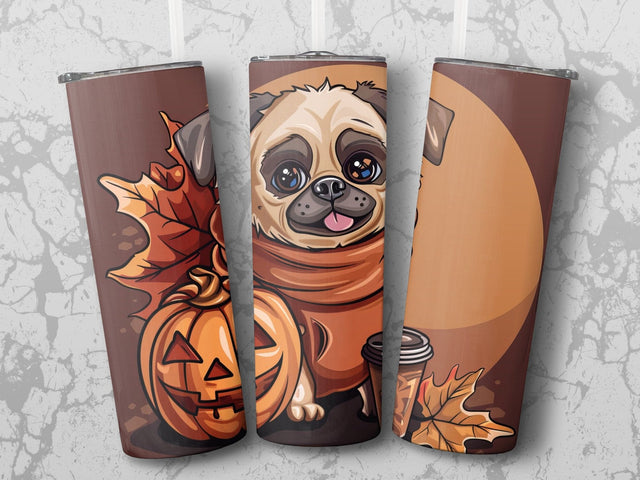 Fall Coffee Pug Dog Sublimation Tumbler Wrap Sublimation Fine Purple Elephant Creations 