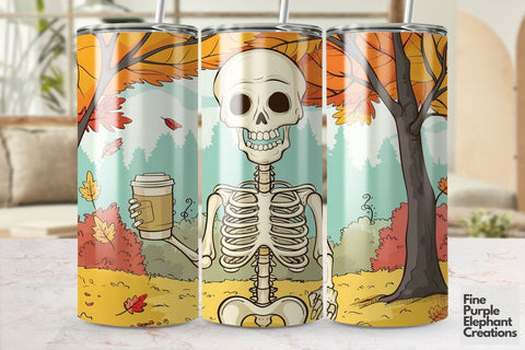 Fall Coffee Skeleton Sublimation Tumbler Wrap Sublimation Fine Purple Elephant Creations 