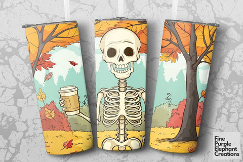 Fall Coffee Skeleton Sublimation Tumbler Wrap Sublimation Fine Purple Elephant Creations 