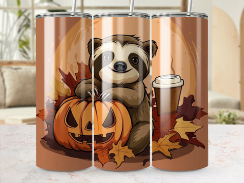 Fall Coffee Sloth Sublimation Tumbler Wrap Sublimation Fine Purple Elephant Creations 
