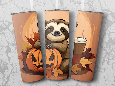 Fall Coffee Sloth Sublimation Tumbler Wrap Sublimation Fine Purple Elephant Creations 