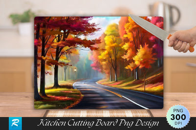 Fall Color Trees Road View Cutting Board Sublimation Regulrcrative 