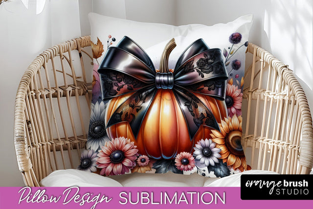 Fall Coquette Pillow Cover - Pumpkin Pillow Sublimation Sublimation OrangeBrushStudio 