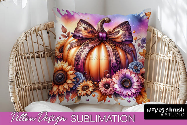 Fall Coquette Pillow Cover - Pumpkin Pillow Sublimation Sublimation OrangeBrushStudio 
