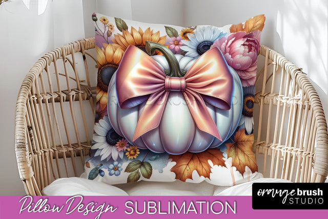 Fall Coquette Pillow Cover - Pumpkin Pillow Sublimation Sublimation OrangeBrushStudio 