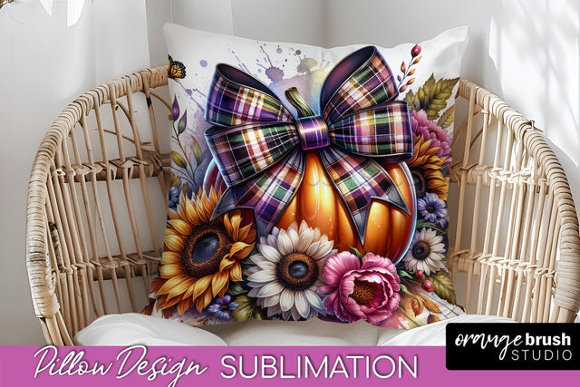 Fall Coquette Pillow Cover - Pumpkin Pillow Sublimation Sublimation OrangeBrushStudio 