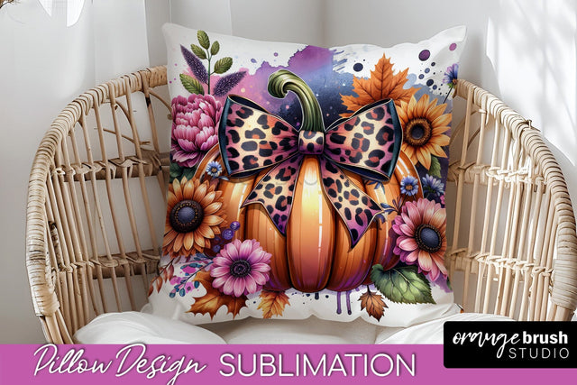 Fall Coquette Pillow Cover - Pumpkin Pillow Sublimation Sublimation OrangeBrushStudio 