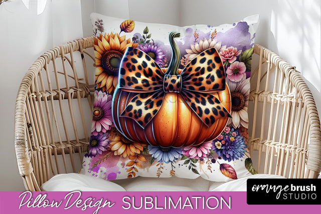 Fall Coquette Pillow Cover - Pumpkin Pillow Sublimation Sublimation OrangeBrushStudio 