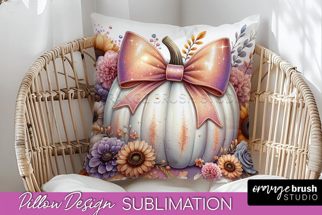 Fall Coquette Pillow Cover - Pumpkin Pillow Sublimation Sublimation OrangeBrushStudio 