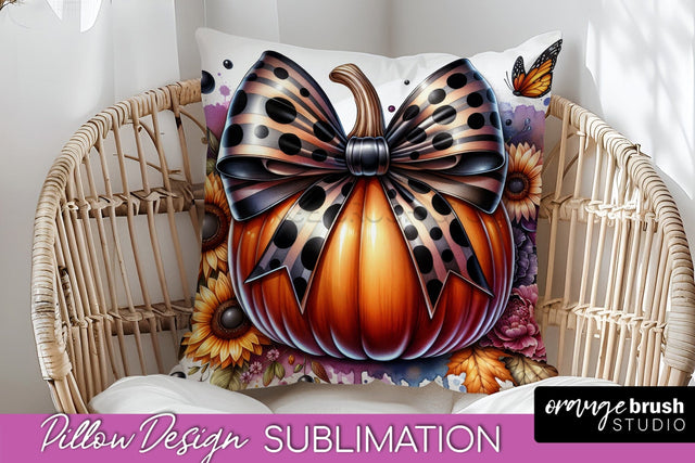 Fall Coquette Pillow Cover - Pumpkin Pillow Sublimation Sublimation OrangeBrushStudio 