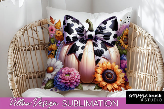 Fall Coquette Pillow Cover - Pumpkin Pillow Sublimation Sublimation OrangeBrushStudio 