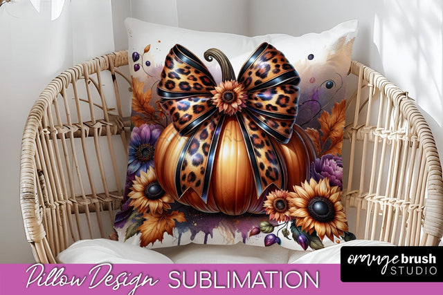 Fall Coquette Pillow Cover - Pumpkin Pillow Sublimation Sublimation OrangeBrushStudio 