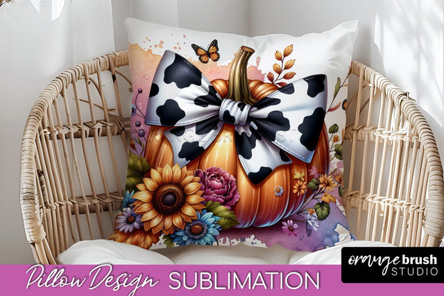 Fall Coquette Pillow Cover - Pumpkin Pillow Sublimation Sublimation OrangeBrushStudio 