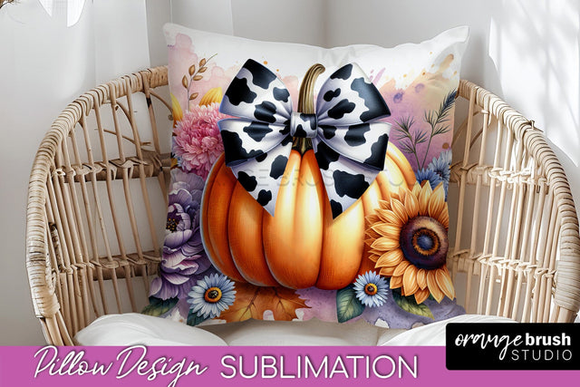 Fall Coquette Pillow Cover - Pumpkin Pillow Sublimation Sublimation OrangeBrushStudio 