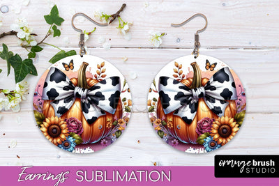 Fall Coquette Round Earrings - Pumpkin Earring Sublimation Sublimation OrangeBrushStudio 