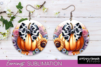 Fall Coquette Round Earrings - Pumpkin Earring Sublimation Sublimation OrangeBrushStudio 
