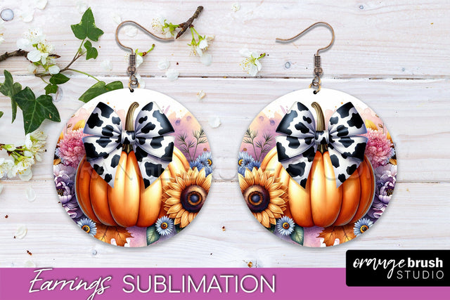 Fall Coquette Round Earrings - Pumpkin Earring Sublimation Sublimation OrangeBrushStudio 