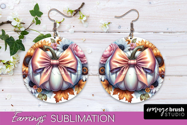 Fall Coquette Round Earrings - Pumpkin Earring Sublimation Sublimation OrangeBrushStudio 