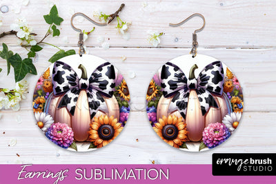 Fall Coquette Round Earrings - Pumpkin Earring Sublimation Sublimation OrangeBrushStudio 