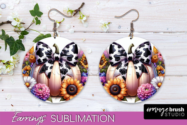Fall Coquette Round Earrings - Pumpkin Earring Sublimation Sublimation OrangeBrushStudio 