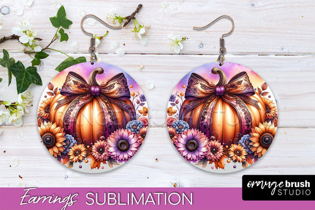 Fall Coquette Round Earrings - Pumpkin Earring Sublimation Sublimation OrangeBrushStudio 