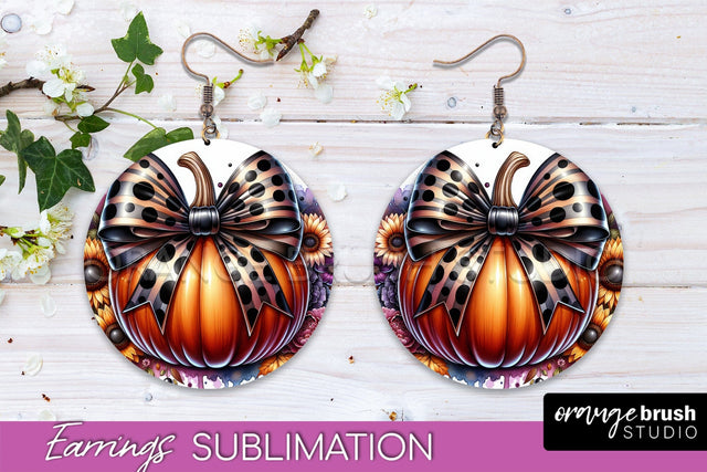Fall Coquette Round Earrings - Pumpkin Earring Sublimation Sublimation OrangeBrushStudio 