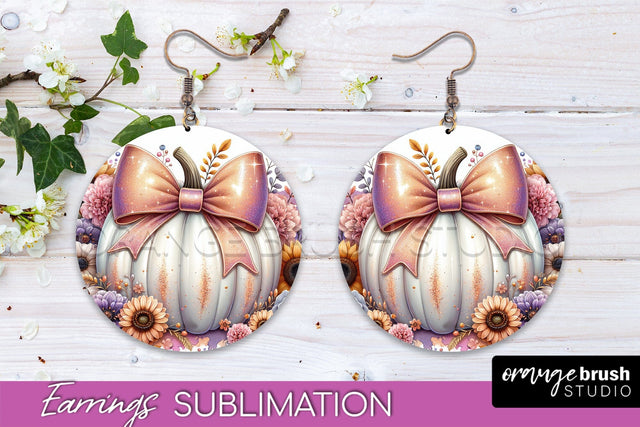 Fall Coquette Round Earrings - Pumpkin Earring Sublimation Sublimation OrangeBrushStudio 