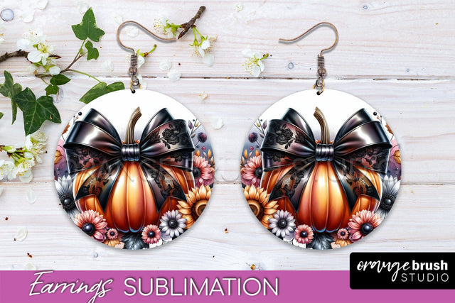 Fall Coquette Round Earrings - Pumpkin Earring Sublimation Sublimation OrangeBrushStudio 