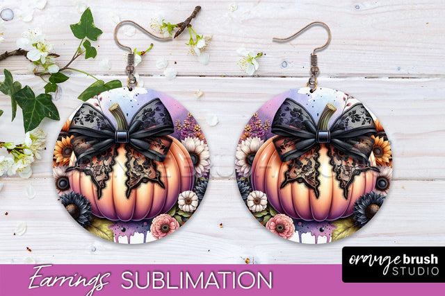 Fall Coquette Round Earrings - Pumpkin Earring Sublimation Sublimation OrangeBrushStudio 