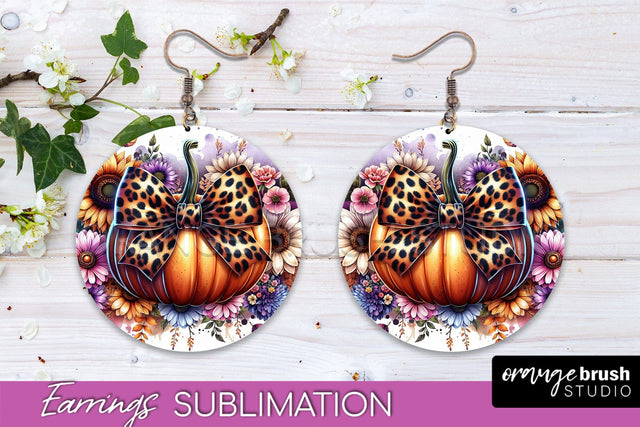 Fall Coquette Round Earrings - Pumpkin Earring Sublimation Sublimation OrangeBrushStudio 