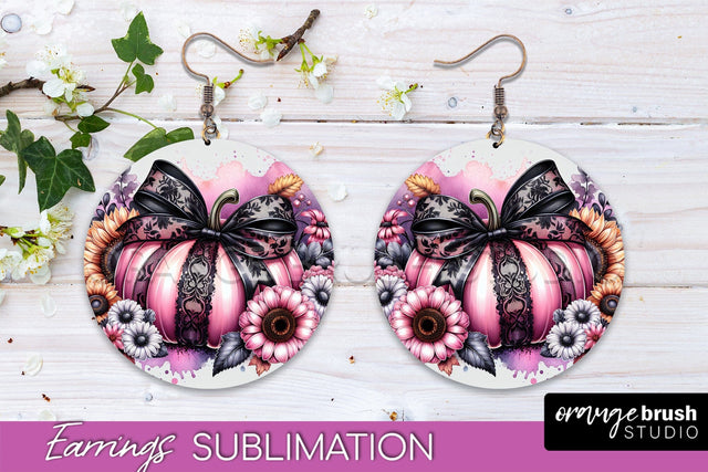 Fall Coquette Round Earrings - Pumpkin Earring Sublimation Sublimation OrangeBrushStudio 