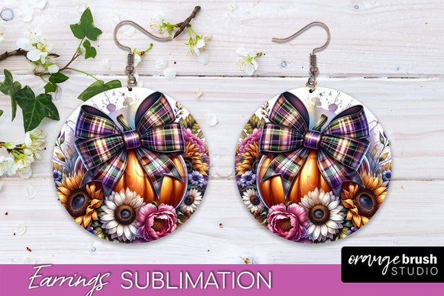 Fall Coquette Round Earrings - Pumpkin Earring Sublimation Sublimation OrangeBrushStudio 