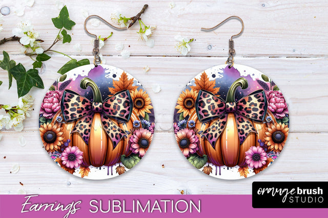 Fall Coquette Round Earrings - Pumpkin Earring Sublimation Sublimation OrangeBrushStudio 