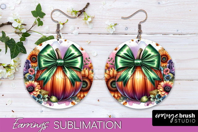 Fall Coquette Round Earrings - Pumpkin Earring Sublimation Sublimation OrangeBrushStudio 