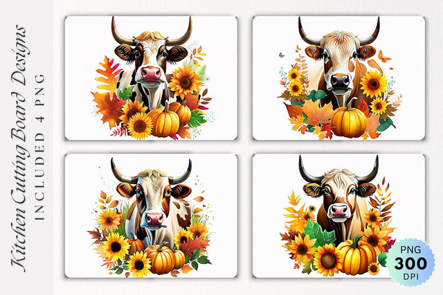 Fall Cow Cutting Board PNG Design Sublimation Regulrcrative 