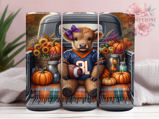 Fall Cow & Football Truck Tumbler Wrap, Highland Cow Tumbler, Football Truck Wrap, 20oz Skinny Tumbler, Autumn Sublimation Design, Farm Animal PNG, Country Truck Tumbler Sublimation Li Zamperini 