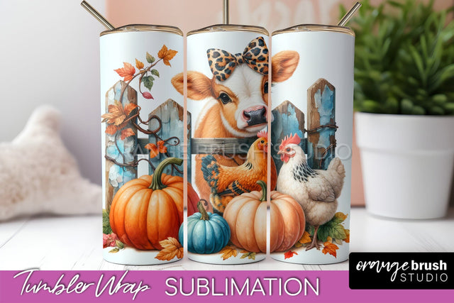 Fall Cow Tumbler Wrap - Autumn Tumbler Sublimation Sublimation OrangeBrushStudio 