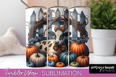 Fall Cow Tumbler Wrap - Autumn Tumbler Sublimation Sublimation OrangeBrushStudio 