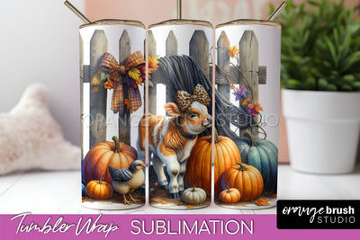 Fall Cow Tumbler Wrap - Autumn Tumbler Sublimation Sublimation OrangeBrushStudio 