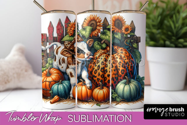 Fall Cow Tumbler Wrap - Autumn Tumbler Sublimation Sublimation OrangeBrushStudio 