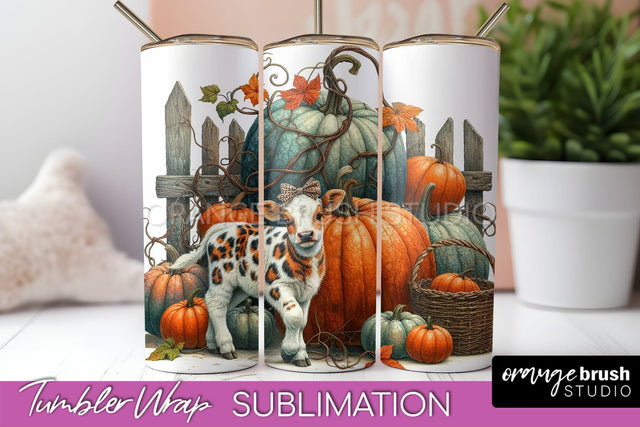 Fall Cow Tumbler Wrap - Autumn Tumbler Sublimation Sublimation OrangeBrushStudio 