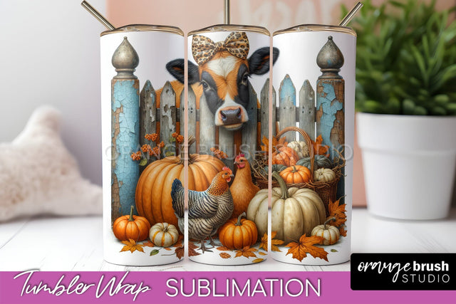 Fall Cow Tumbler Wrap - Autumn Tumbler Sublimation Sublimation OrangeBrushStudio 
