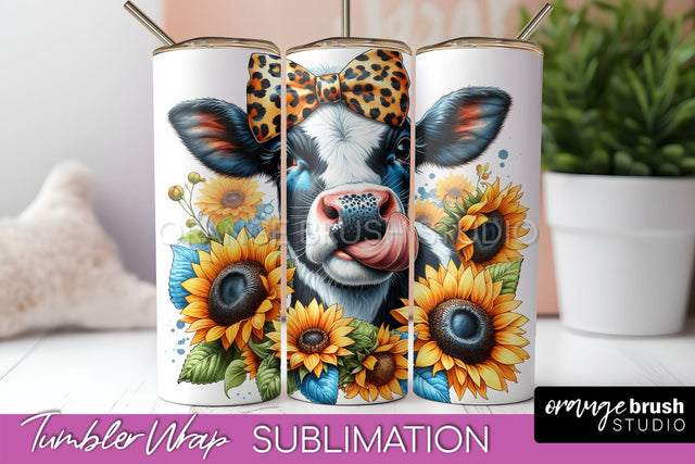 Fall Cow Tumbler Wrap - Autumn Tumbler Sublimation Sublimation OrangeBrushStudio 