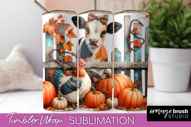 Fall Cow Tumbler Wrap - Autumn Tumbler Sublimation Sublimation OrangeBrushStudio 