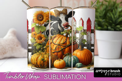 Fall Cow Tumbler Wrap - Autumn Tumbler Sublimation Sublimation OrangeBrushStudio 