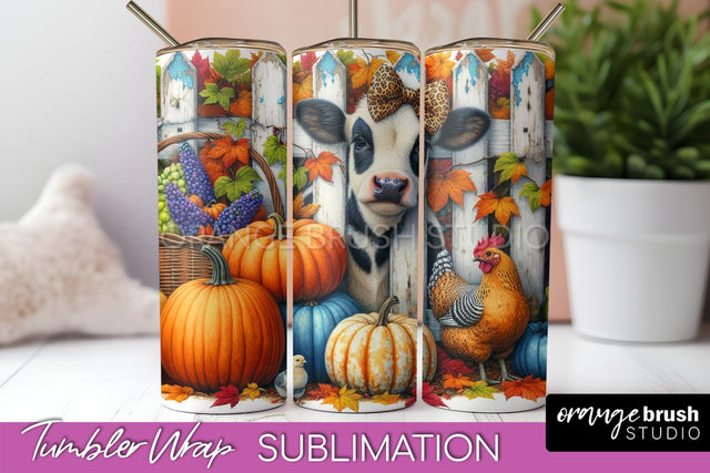 Fall Cow Tumbler Wrap - Autumn Tumbler Sublimation Sublimation OrangeBrushStudio 