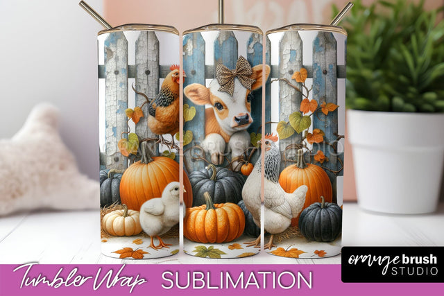 Fall Cow Tumbler Wrap - Autumn Tumbler Sublimation Sublimation OrangeBrushStudio 