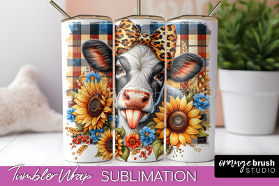 Fall Cow Tumbler Wrap - Autumn Tumbler Sublimation Sublimation OrangeBrushStudio 