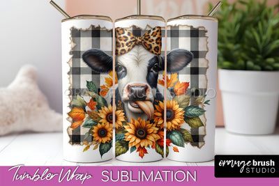 Fall Cow Tumbler Wrap - Autumn Tumbler Sublimation Sublimation OrangeBrushStudio 