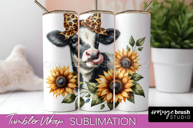 Fall Cow Tumbler Wrap - Autumn Tumbler Sublimation Sublimation OrangeBrushStudio 